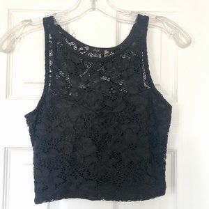 Black Lace Sleeveless Crop Top